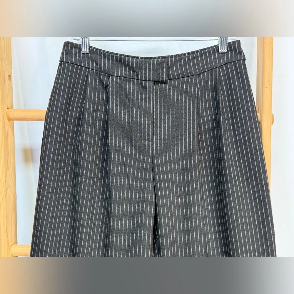 OPEN EDIT Gray pinstriped wide leg pleated front pants size S - Picture 6 of 16